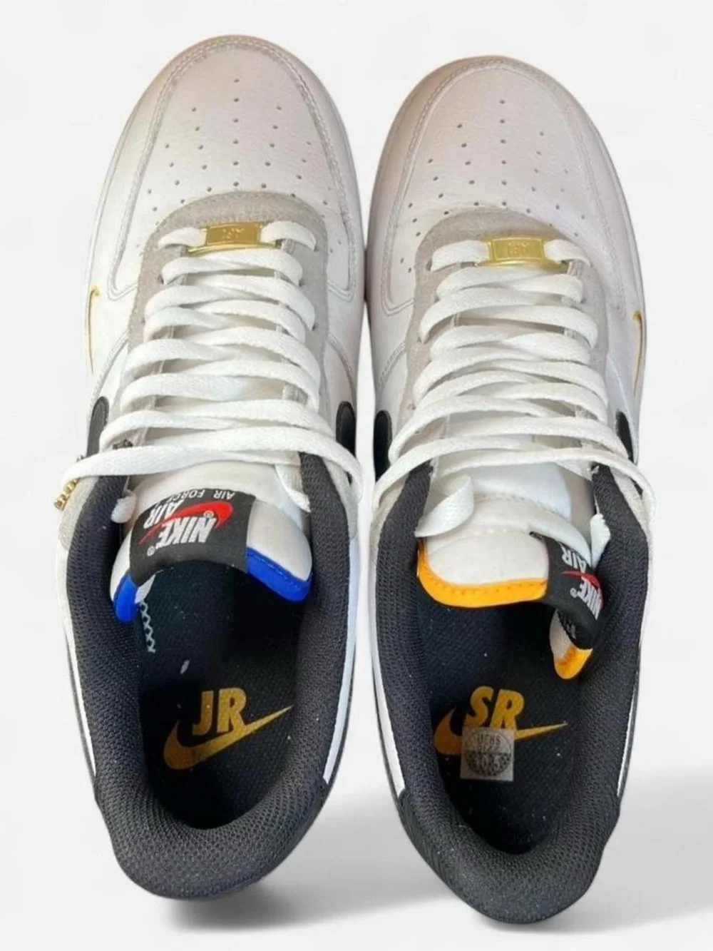 Nike White and Black Leather Sneakers with Gold Accents